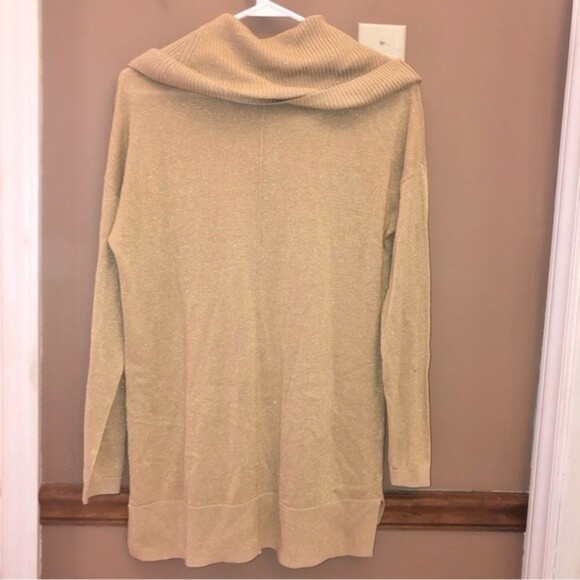 Crown & Ivory Cowl Neck Metallic Glitter Wool Blend Sweater Gold Tan Small - Picture 2 of 4